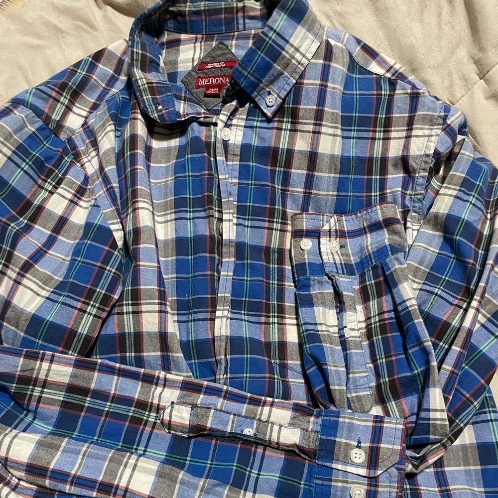 Mens blue plaid button down